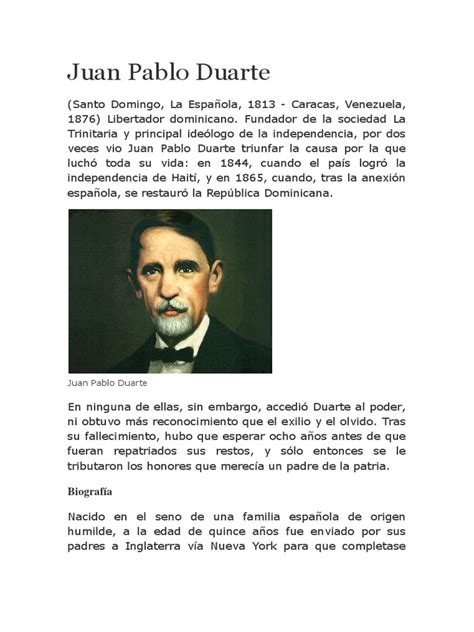 Biografia de Juan Pablo Duarte | PDF | República Dominicana | Teorías políticas