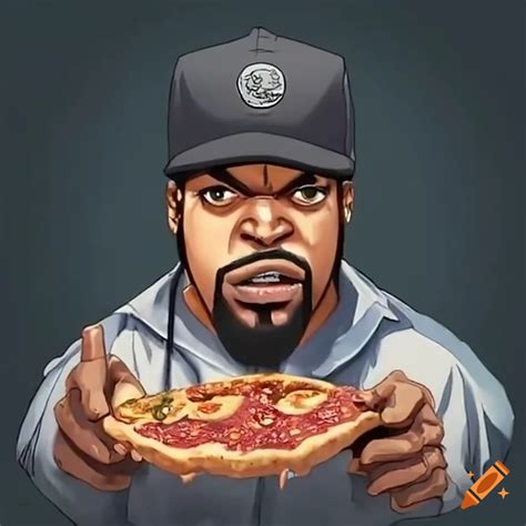 Ice cube eating a pizza