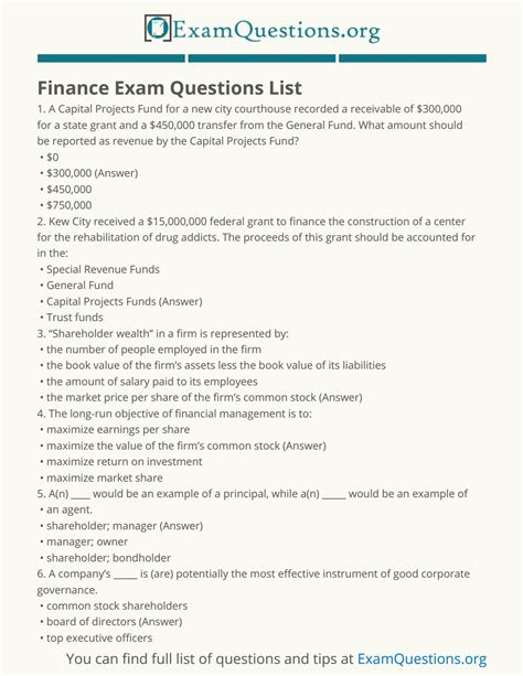 Finance Exam Questions List by Exam Questions - Issuu