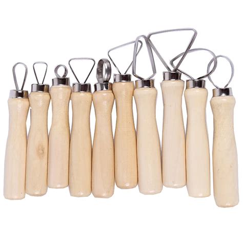 High Quality 10Pcs Wood Pottery Clay Sculpture Loop Tools with Stainless Steel Flat Wire Pottery ...