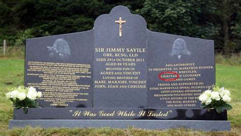 'It was good while it lasted,' Sir Jimmy Savile's headstone finally unveiled with spelling ...