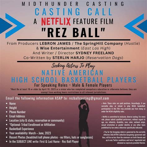 Public Casting Call Issued for Netflix Movie 'Rez Ball'