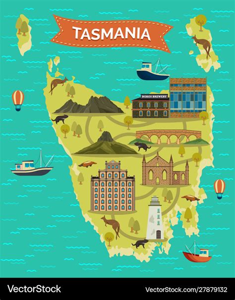 Tasmania map or tassie island tas famous landmark Vector Image