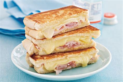 Pan-toasted ham and cheese sandwich