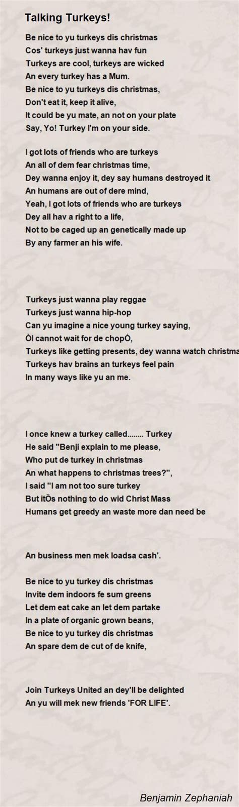 Jerald Lopez Kabar: Benjamin Zephaniah Poems Talking Turkeys