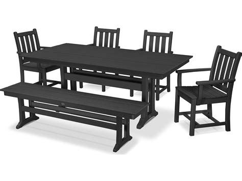 POLYWOOD® Traditional Recycled Plastic 6 Piece Farmhouse Dining Set with Bench | PWPWS4311