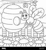 Spring Bee With A Beehive Coloring Page For Kids Stock Vector Image  sketch template