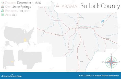 Large Map Of Bullock County In Alabama Cartoon Vector | CartoonDealer.com #135988679