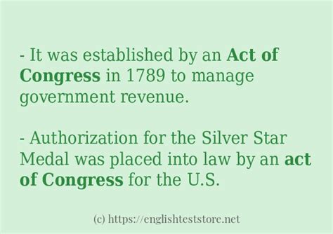 In-sentence examples of "act of congress" - EnglishTestStore Blog