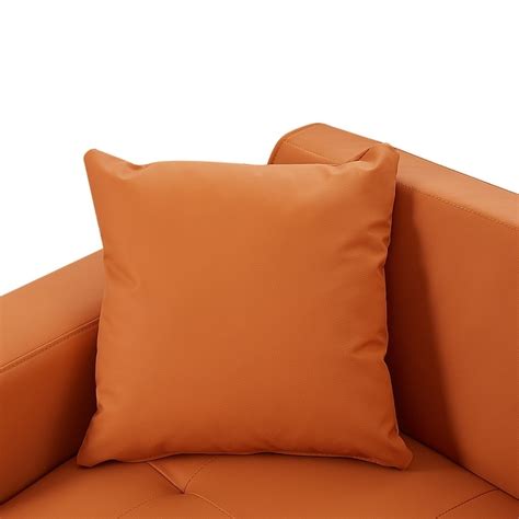 Orange One Arm Sectional Sleeper Loveseat with Round Storage Ottoman ...