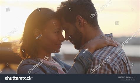 Happy Diverse Boyfriend Girlfriend Hug Enjoying Stock Photo 2123915159 ...