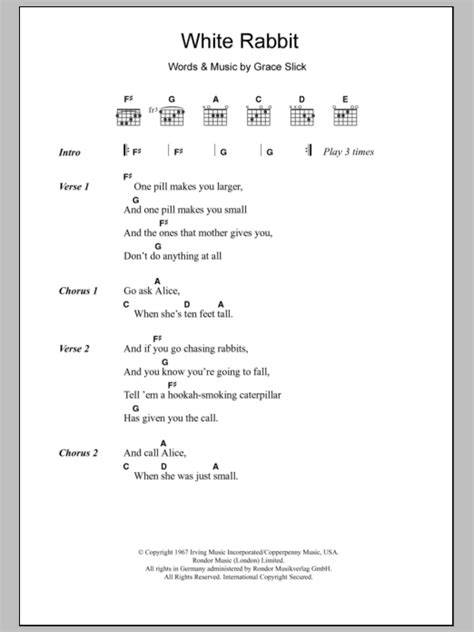 White Rabbit by Jefferson Airplane - Guitar Chords/Lyrics - Guitar ...