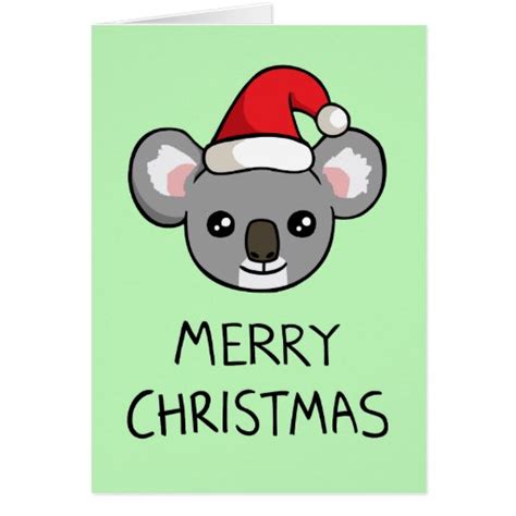 Cute Koala Santa Hat Drawing Merry Christmas Card | Zazzle