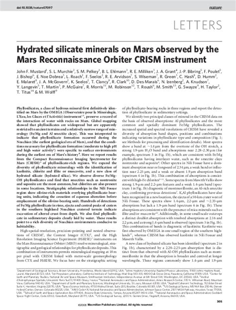 (PDF) Hydrated silicate minerals on Mars observed by the Mars Reconnaissance Orbiter CRISM ...