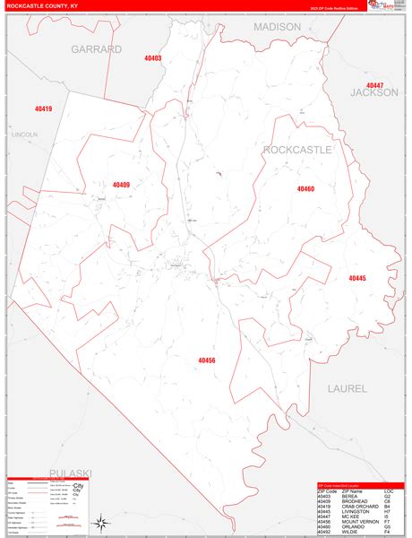 Rockcastle County, KY Zip Code Wall Map Red Line Style by MarketMAPS - MapSales