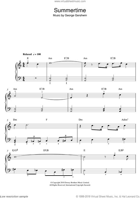 George Gershwin - Summertime sheet music for piano solo [PDF]