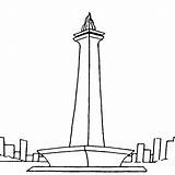 Monas Mewarnai Tugu Sketsa Landmarks Pola Pemandangan  sketch template
