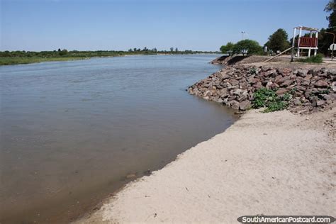 Small sandy beach in Santiago del Estero at the Dulce River. Photo from Argentina, South America ...