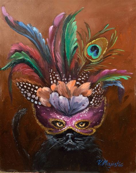 Black Enchanted Cat with Mardi Gras Mask