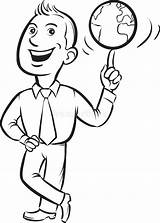 Whiteboard Drawing  Businessman Spinning Globe On Finger Stock Vector sketch template