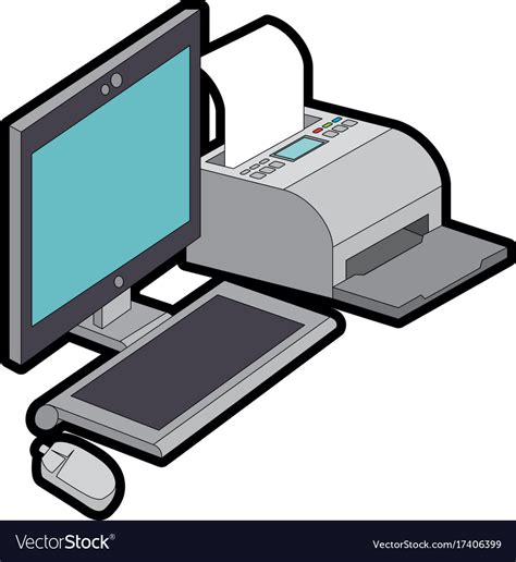 Computer desktop with printer Royalty Free Vector Image