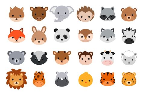 Cute cartoon animals. Vector heads. | Custom-Designed Illustrations ~ Creative Market