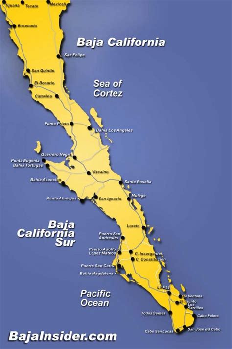 Map of the Baja California Peninsula of Mexico – The states of Baja ...