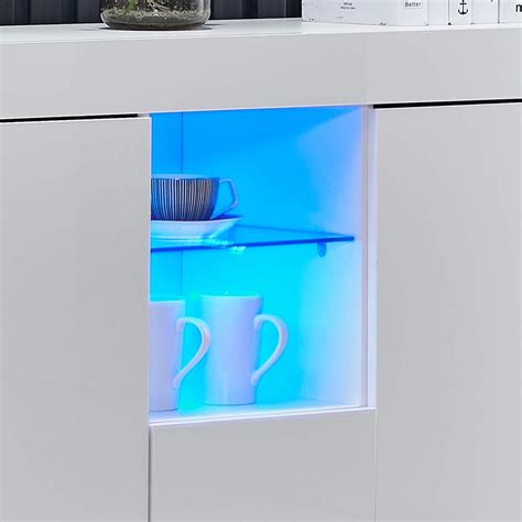 BELIFEGLORY High Gloss LED Sideboard Kitchen Storage Cabinet Cupboard Buffet Storage Server ...