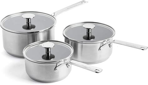 KitchenAid Saucepan Set with Lids, Non Stick Stainless Steel Saucepan with Lids and Stainless ...