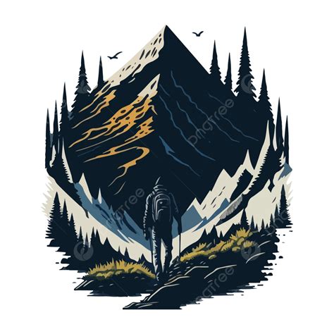 Man Hiking A Trail Through The Mountains Vector, Hiking, Mountain ...