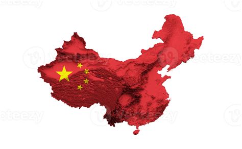China map with the flag Colors Red and yellow Shaded relief map 3d illustration 27720488 PNG