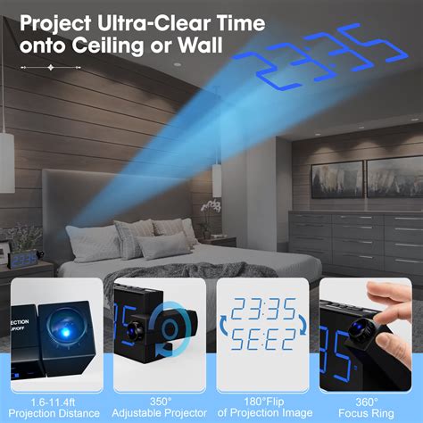 Digital Projection Alarm Clock for Bedroom, Large LED Alarm Clock with ...