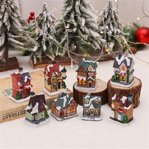 8Pcs Christmas Village - LED Lighted Christmas Village Houses with ...