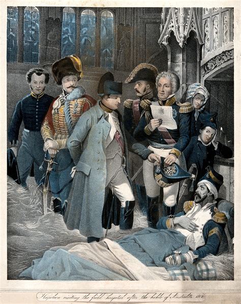 Battle of Austerlitz: Napoleon visiting wounded soldiers in a church ...