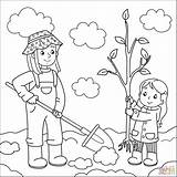 Mom And Daughter Planting A Tree coloring page  Free Printable sketch template