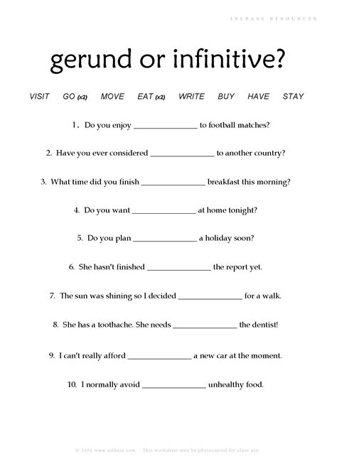 Gerunds Vs Infinitives Worksheet