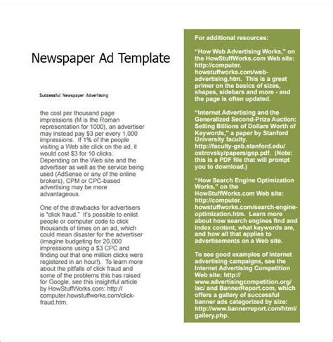 7+ Sample Newspaper Ads | Sample Templates