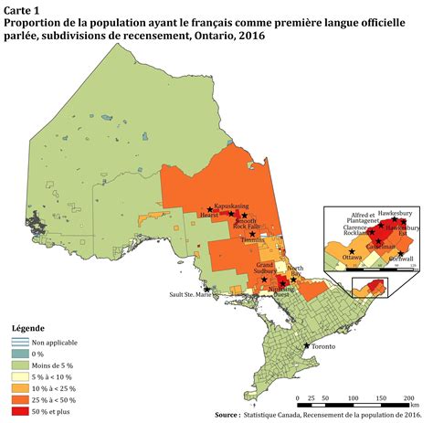 Canada - Ontario : langue française (2016) • Carte • PopulationData.net