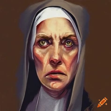 Oil pastel depiction of a stern nun