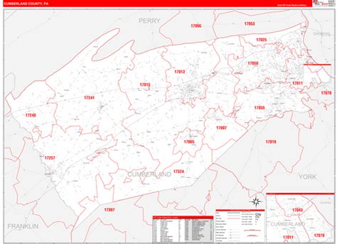 Cumberland County, PA Wall Map Red Line Style