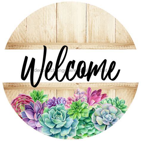 Wreath Sign, Welcome Sign, Succulent Sign, DECOE-1182, Sign For Wreath, Round Sign wood wreath ...