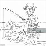 Coloring Page Of Cartoon Boy Fishing Stock Illustration  Download sketch template