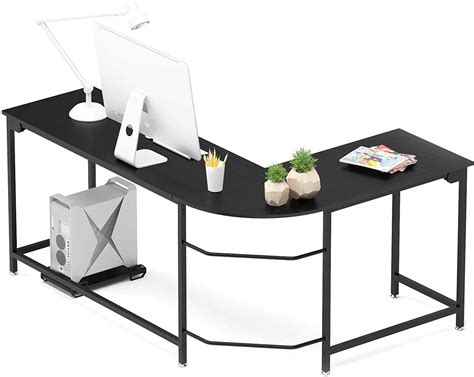 Buy Teraves Modern L-Shaped Desk Corner Computer Desk Home Office Study Workstation Wood & Steel ...
