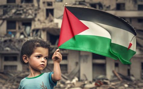 Premium AI Image | Palestine Kid Hodling Palestine Flag in front of ...