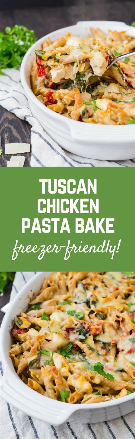 Creamy, flavorful, and healthy, this Chicken Tuscan Pasta Bake is ...