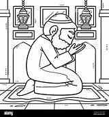 Ramadan Muslim Praying Coloring Page For Kids Stock Vector Image & Art  sketch template