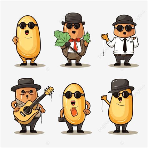 Potato Cartoon Characters With Various Professions Rappers Singer ...