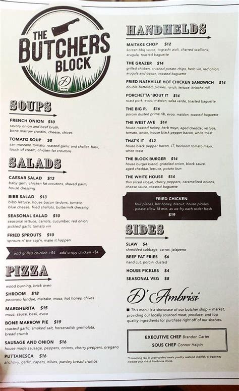 Menu at The Butchers Block pizzeria, Long Branch