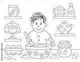 coloring Page For Kids Of A Cute Little Boy cooking And Lot  sketch template