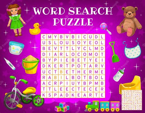 Premium Vector | Cartoon kids accessories toys word search puzzle